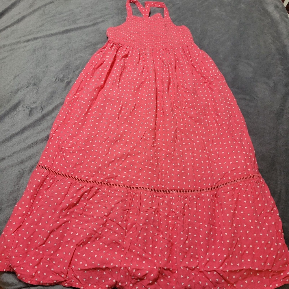 Carters Maxi Dress Girls 7/8 Red Heart Smocked Tiered Sleeveless Comfort Stretch